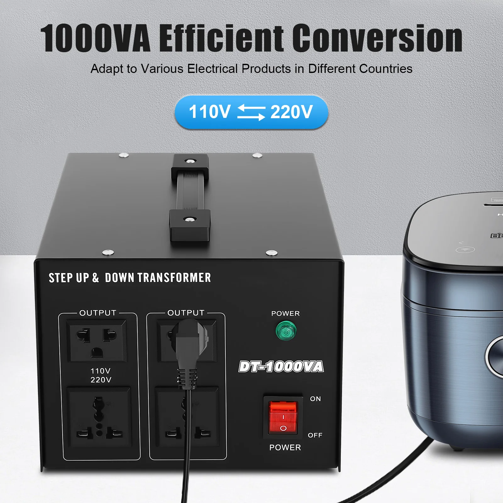 Imagen 3: Transformador Convertidor de Voltaje DT-1000VA 800W, Transformador de Corriente CA 220V a 110V, Convertidor de Corriente Ascendente y Descendente