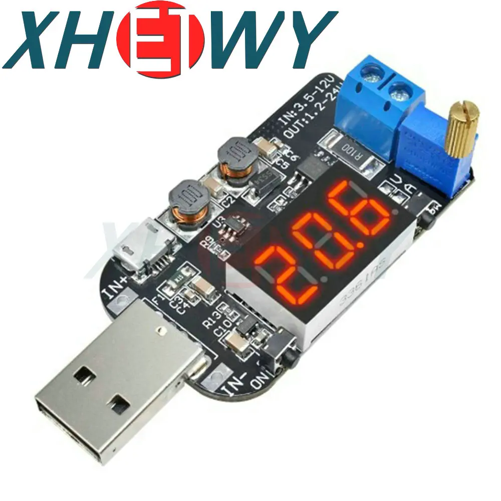 현재 USB 마이크로 USB 조절식 벅 부스트 전원 공급 장치 전압 조정기 모듈, LED 디스플레이, 5V ~ 3.3V, 9V, 12V, 18V, 24V