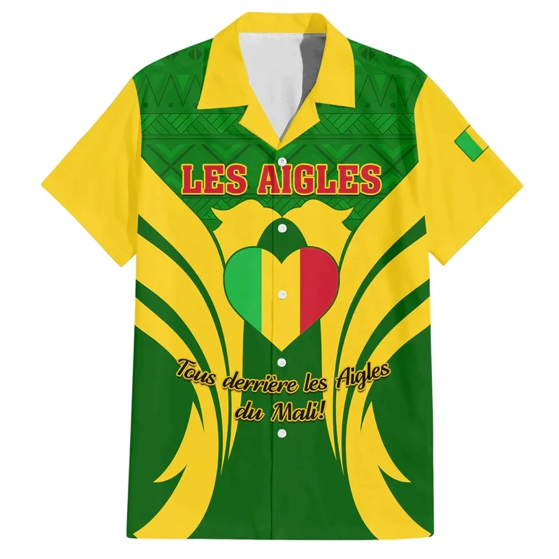 Mali Flag Map 3D Print Short Sleeve Short Sleeve Casual Hawaiian Lapel Blouse National Emblem Blouses Africa Male Button Tops