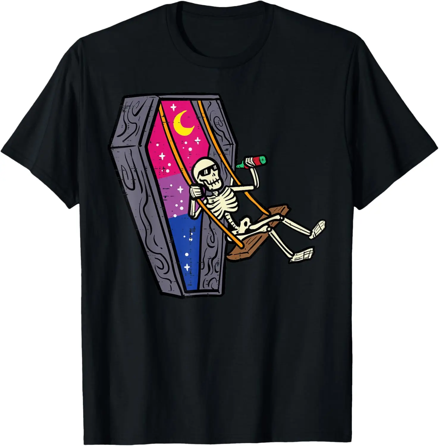 

Bisexual Skeleton Coffin Funny Bi Pride Flag LGBTQ Men Women T-Shirt,100% cotton