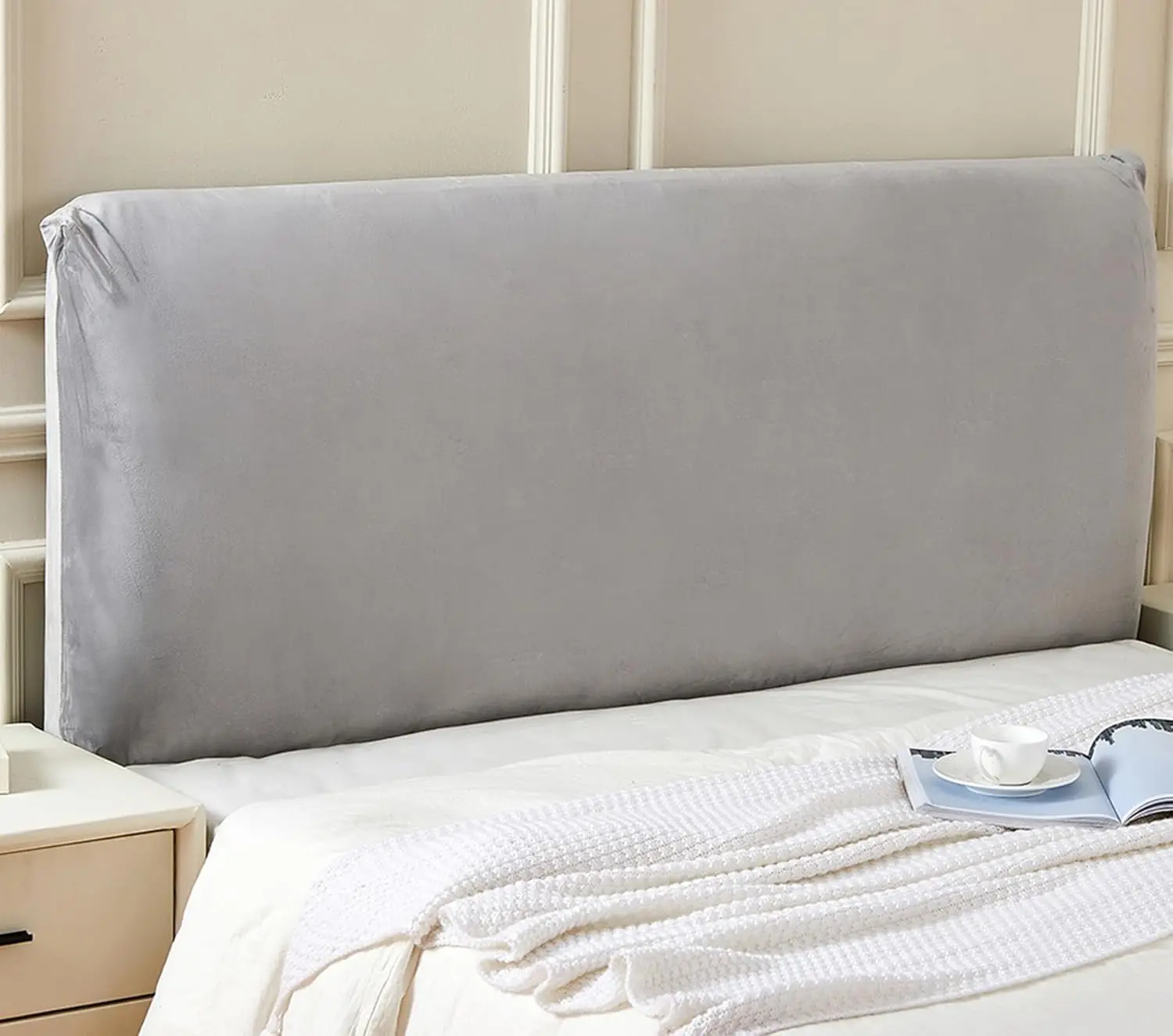 

Stretch Bed Headboard Slipcover Fabric Dustproof Protector Cover For Headboard Light Gray Queen