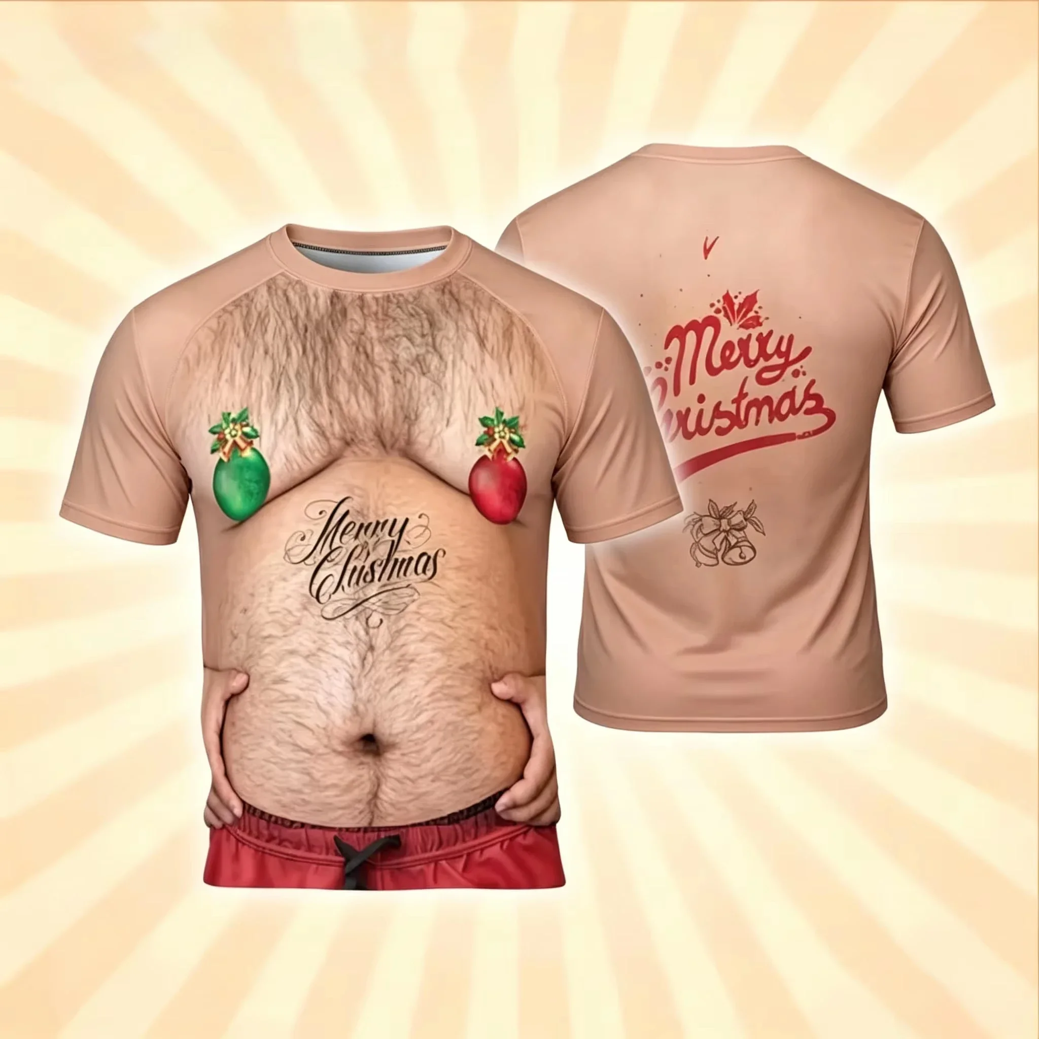 Men Christmas 3D Print T‑Shirt Funny Fake Santa Costume Short Sleeve Crew Neck Tee Holiday Party Cosplay Casual Streetwear Tops