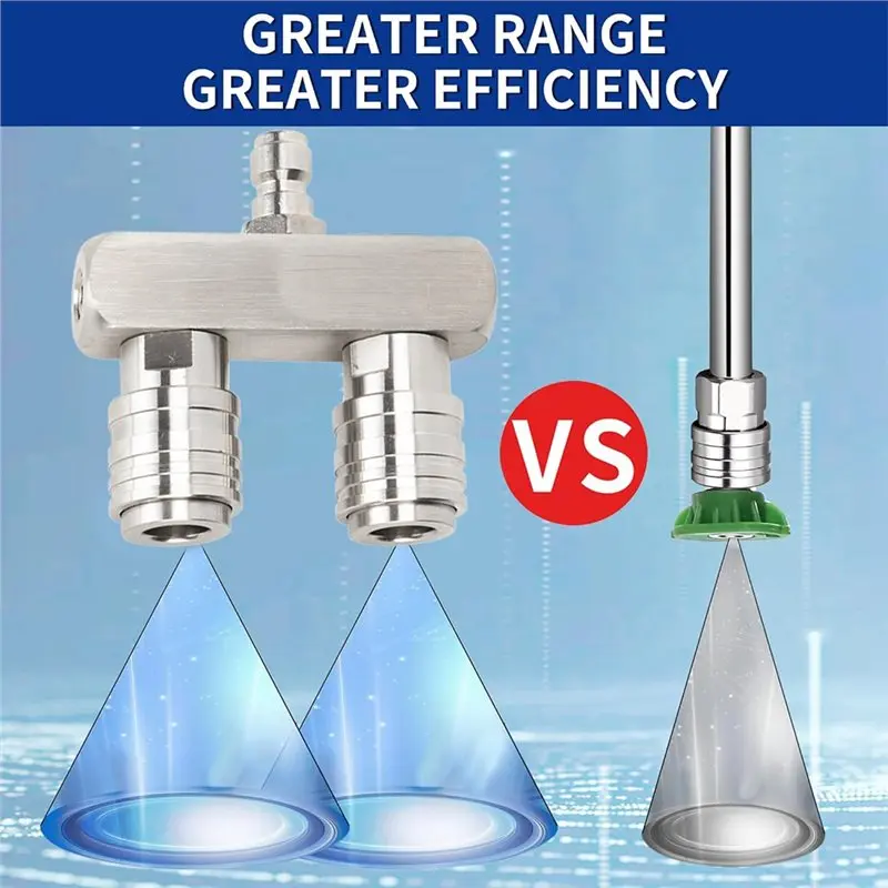 A03F-Dual Power Washer Nozzle Tips Stainless Steel Pressure Washer Twin Nozzle 1/4 Quick Connect 5000 PSI