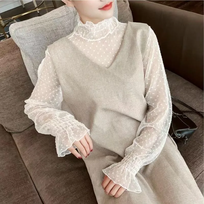 Sexy Women T Shirt See Through Mesh Blouses Long Sleeve Bottoming Shirts Turtleneck Spring Summer Sunscreen Tops Punk Club Tees
