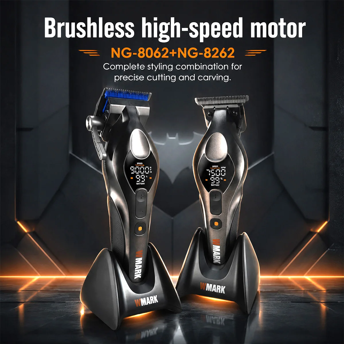 WMARK Professional Barber Cutting Machines Kit DLC 9000RPM Brushless Motor with Base Charger Men's Hair Clipper NG-8062 NG-8262