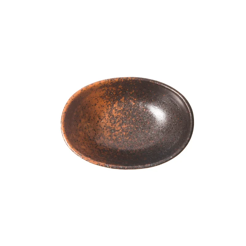 1 Piece Vintage Oval Seasoning Dish Yuanbao Soy Sauce Vinegar Cooking Side Dish Snack Flavor Dish Creative Ceramic Small Bowl
