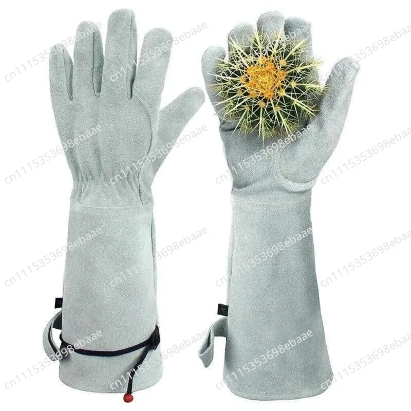 Long Cowhide Gardening Gloves, Thorn Proof Protective Work Handwear for Garden, Landscaping & Construction Site.