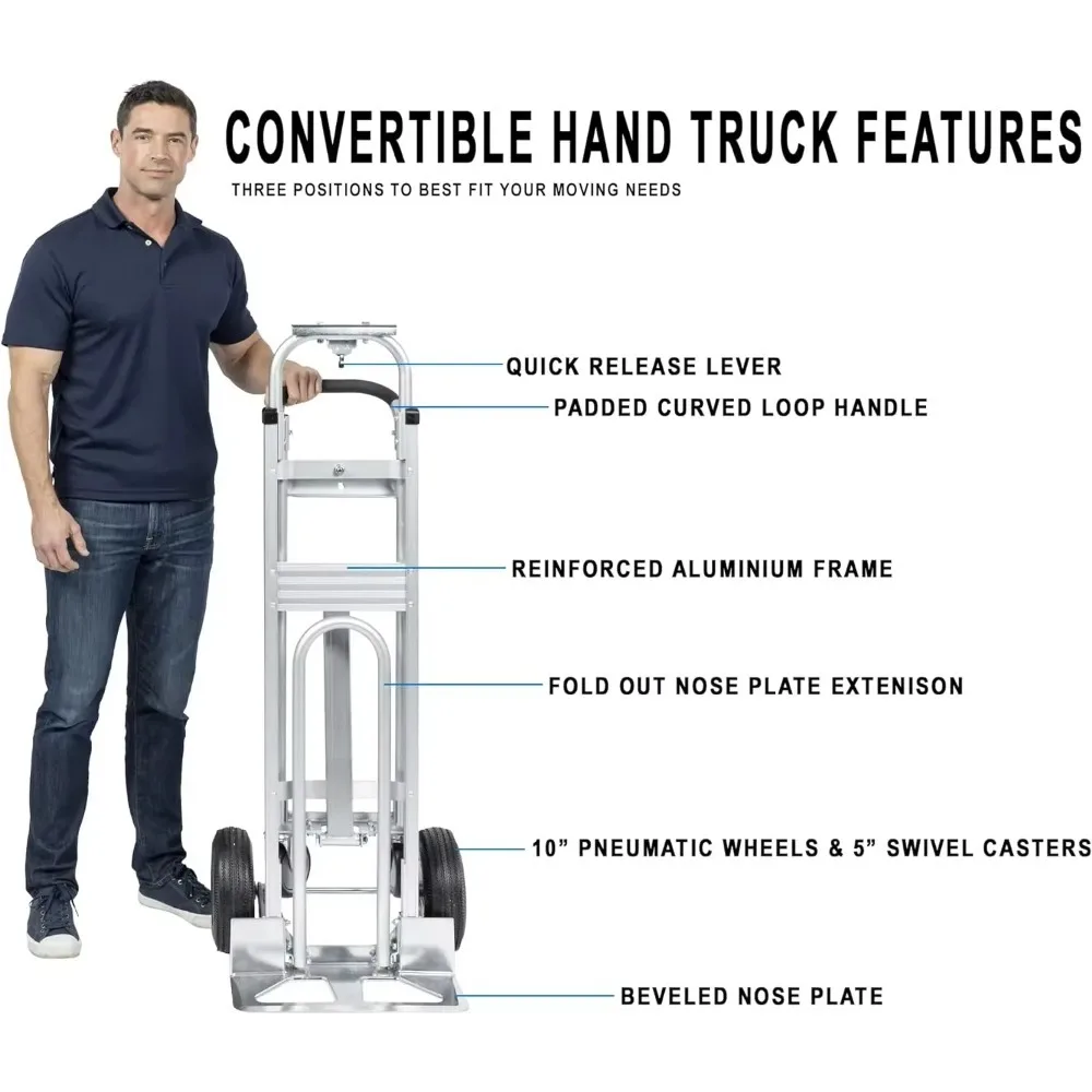 home.Industrial Convertible Hand Truck - AS7A2 Heavy Duty Aluminum 3 in 1 Dolly (750 lb Capacity) Lightweight Frame