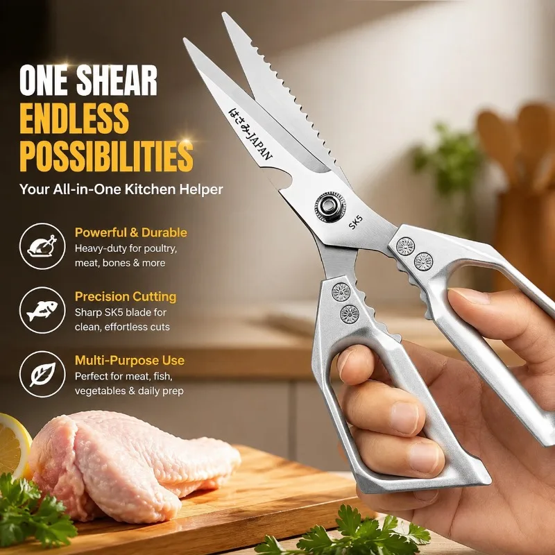 Multifunctional Kitchen Scissors Sharp Heavy‑duty Shears for Cutting Chicken Duck Goose Bones Durable Food Cutting Accessory