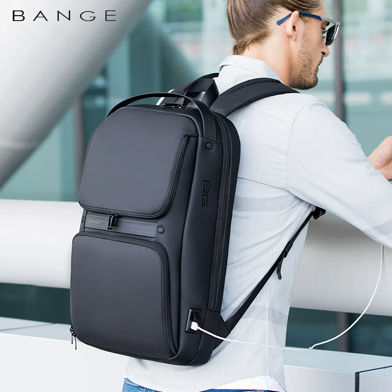 BANGE-mochila de diseño único para hombre, morral de negocios multicapa, con carga externa USB 15,6, para ordenador portátil, para adolescentes