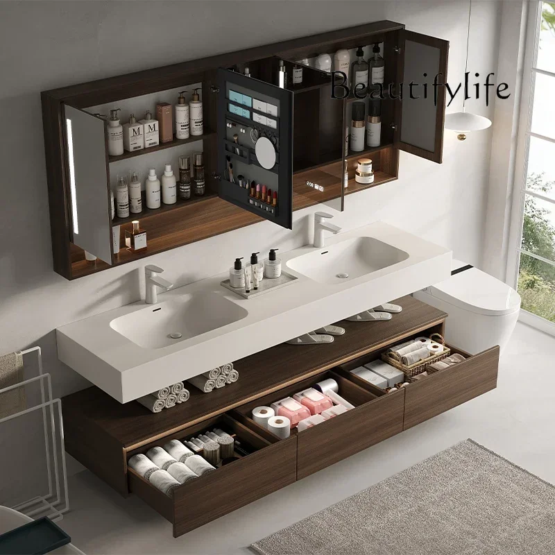 

Rock slab hot bending integrated basin stainless steel bathroom cabinet combined bathroom face washbasin advanced sense