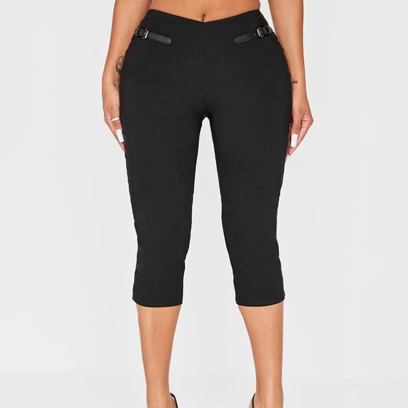 ชุดเซ็ตฤดูใบไม้ร่วงจาก CUTENOVA สำหรับผู้หญิง กางเกงทรงครอปเข้ารูปเอวต่ำ ปรับเข็มขัดได้ สีพื้น ดีไซน์ทันสมัย เก็บทรงสวย