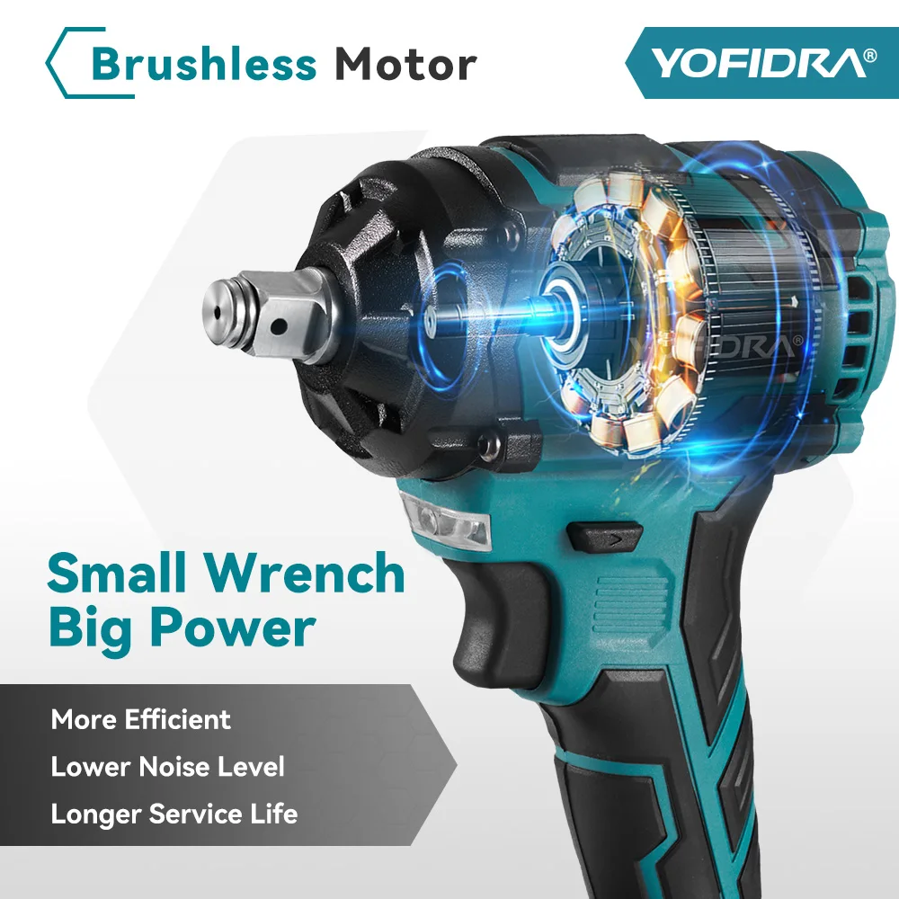 YOFIDRA 1000N.m Brushless Electric Impact Wrench 3 Gears 1/2 inch Cordless Electric Screwdriver Drill For Makita 21V Battery Pin