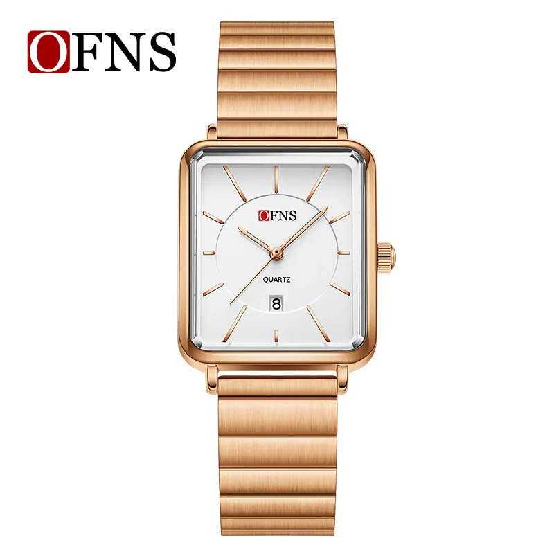 

OFNS2025 New Women's Retro Square Watch Simple Three Needle Waterproof Calendar Display Light Luxury Elegant Quartz Watch Men's
