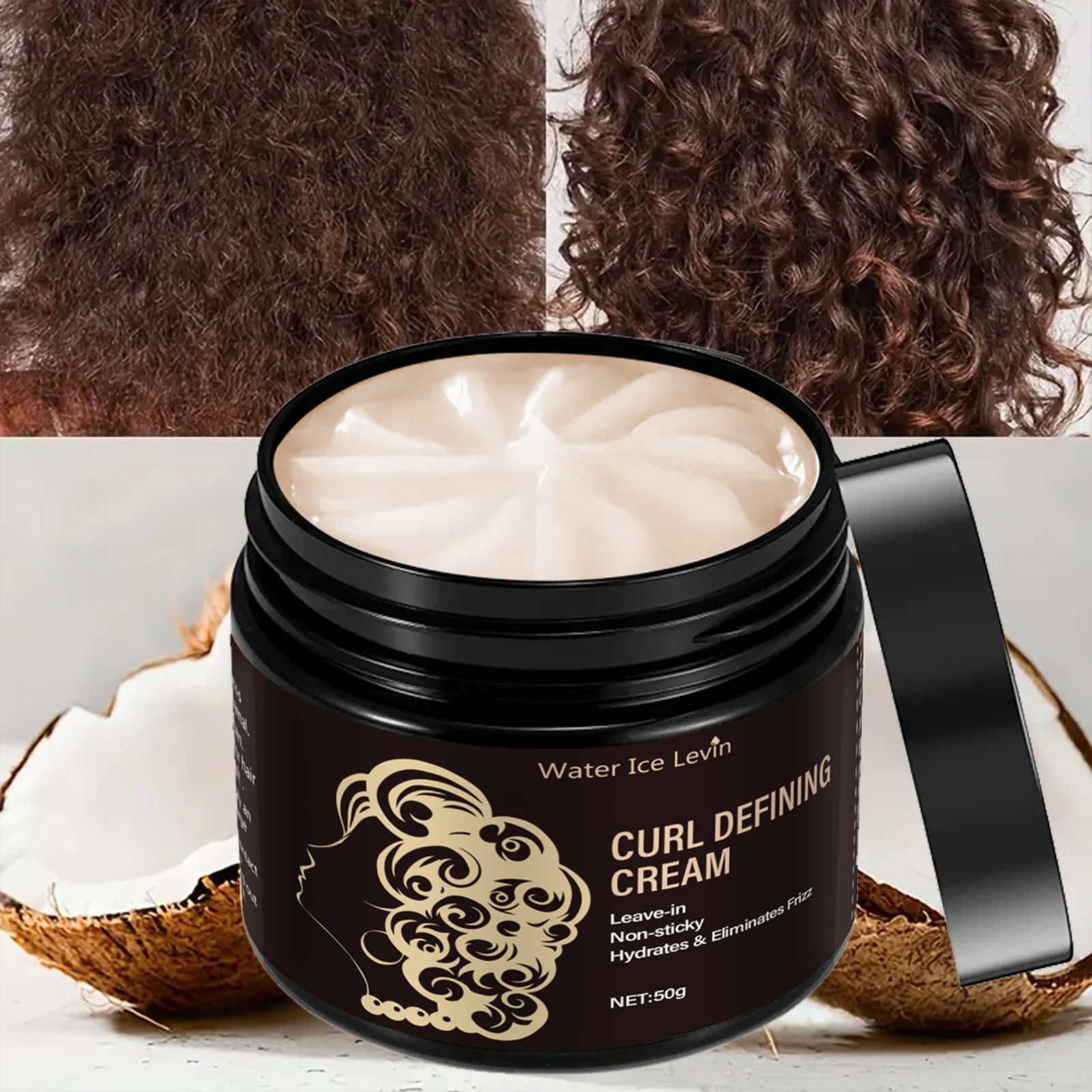 Travel-Size Curl Cream 50g - Coconut Oil Leave-In, Frizz Control & Definition, Non-Sticky for All Hair Types