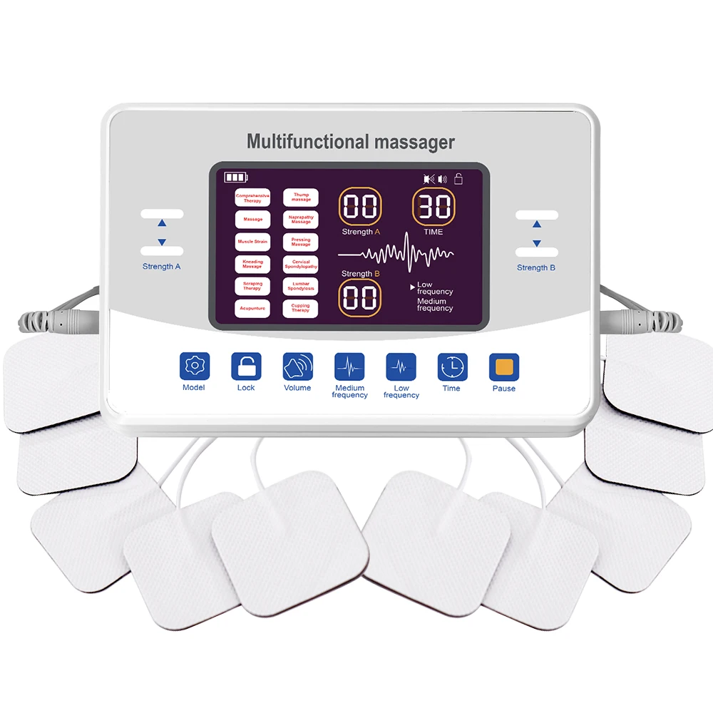 12 Modes EMS Electric Muscle Stimulator TENS Unit Electrostimulator Pulse Rechargeable Multi Soft Vibration Body Massage Device