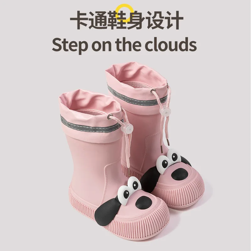 2025 New Cute Children's Rain Shoes Children's New Cute Cartoon Dog Outdoor Waterproof Four Seasons Plush PVC Soft Rain Boots