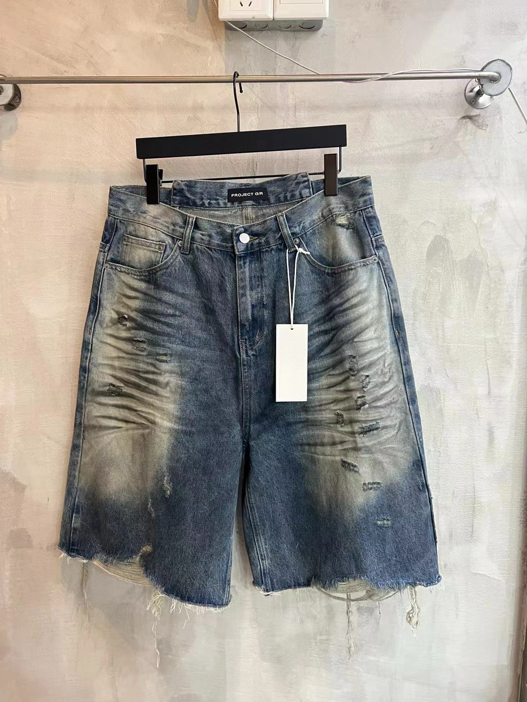 Ailz Project Casual Mud Dye  Deconstructed orts Jeans High Waist Five Length Urban Faion Youth Daily Summer Wide Leg P...