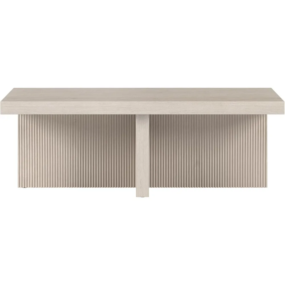 โต๊ะกาแฟไม้ลายร่องทรงสี่เหลี่ยม ดีไซน์เรียบง่ายสำหรับห้องนั่งเล่น ห้องครอบครัว หรือสำนักงาน สีขาวอัลเดอร์