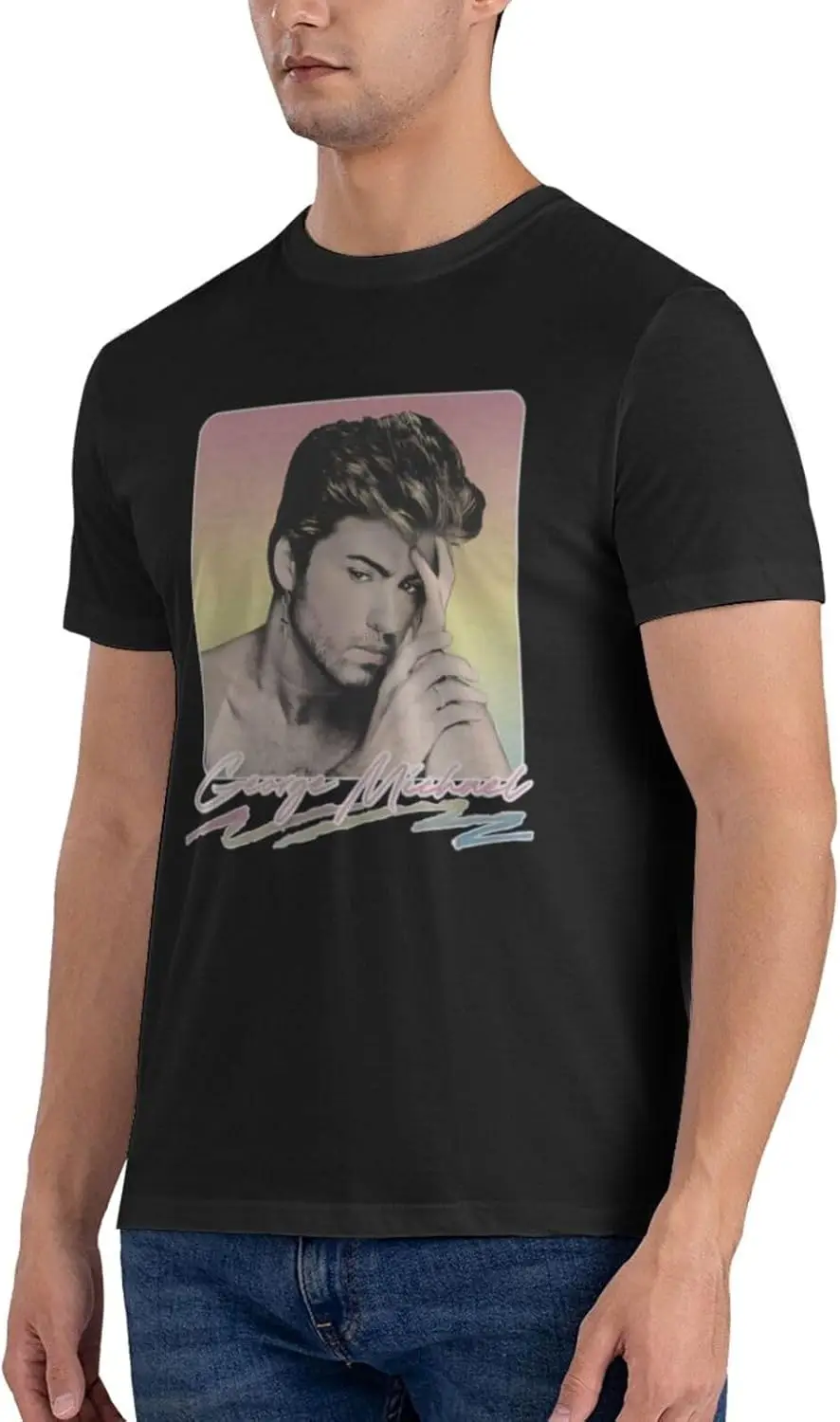 George Music Michael Men'S T-Shirts Casual Comfortable Design Graphic Crew Neck Short Sleeve Top Black