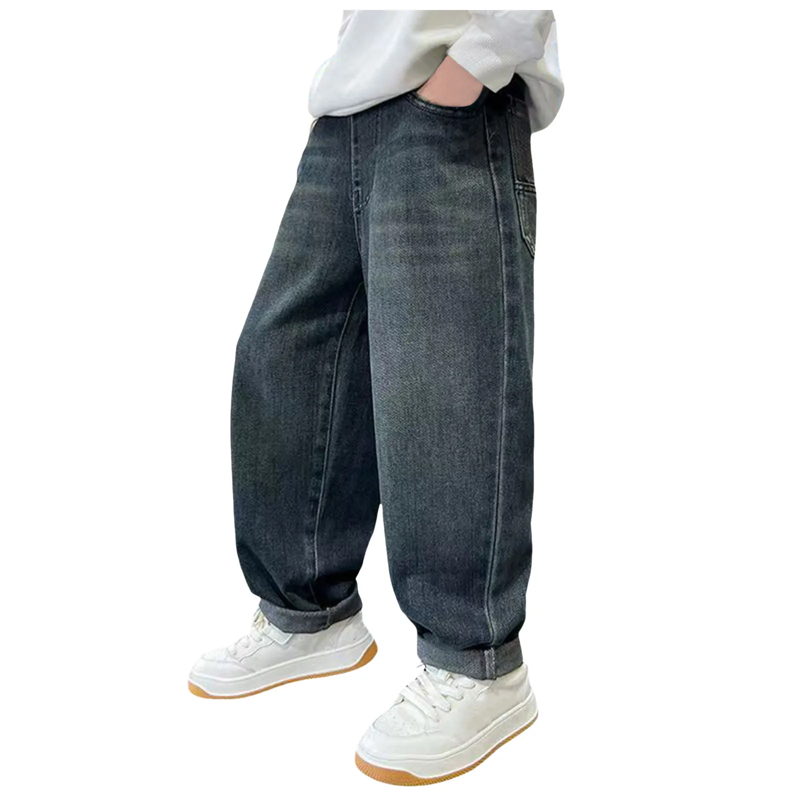 

Cuff Pants Boys Baggy Jeans For Kids Teen Casual Straight Wide Leg Jeans Loose Fit Elastic Waist Denim 3 Month Old Baby Clothes