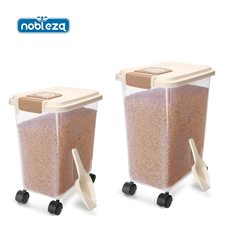 Contenedor de Pienso para Mascotas 20L/40L, con Ruedas, Tapa Abatible, Cuchara y Marcador de Fecha, Caja Hermética Transparente para Perros y Gatos
