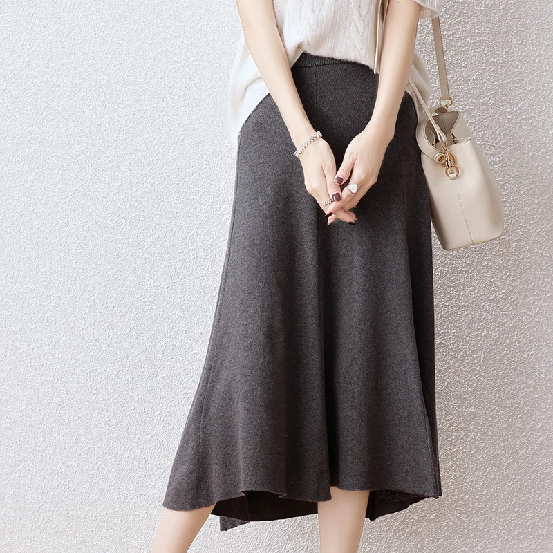 Fashion Knitted Skirt Women\'s Autumn And Winter New Waist A-Shaped Knitted Skirt Long Korean Version Of Loose Solid Color Skirt