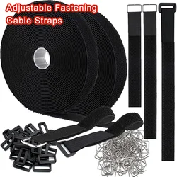 5Meterl Hook and Loop Straps with 20Pcs Buckles Adjustable Fastening Cable Straps Cut-to-Length Nylon Cinch Strap for Organizer