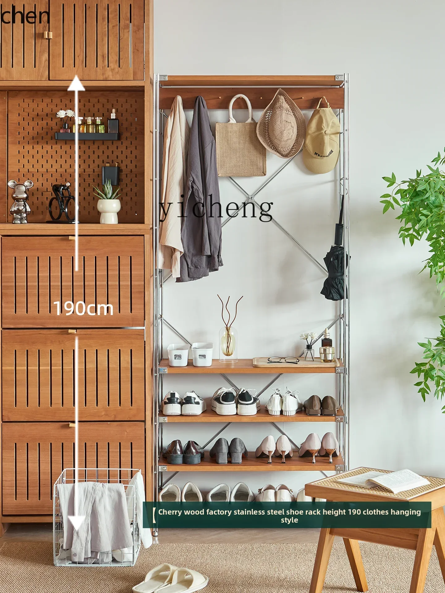 y14- stainless steel shoe rack small apartment household shoe cabinet solid wood multi-layer cabinet hole plate rack