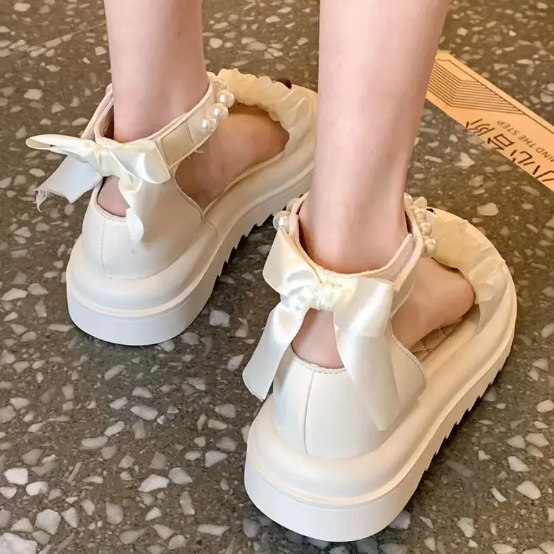 

2024 New Summer Pearl Bow Platform Non-Slip Comfortable Roman Sandals for Women