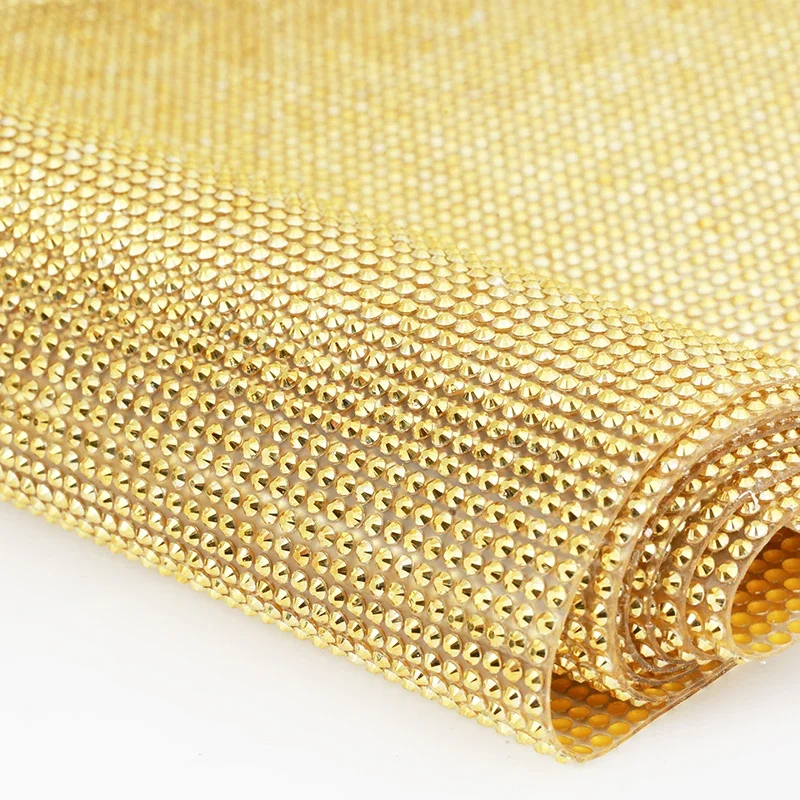 Nuovo! 42x20 cm Hotfix Flatback Gold Aurum Strass Trim Adesivo Foglio di rete con strass in resina autoadesiva per accessori fai da te