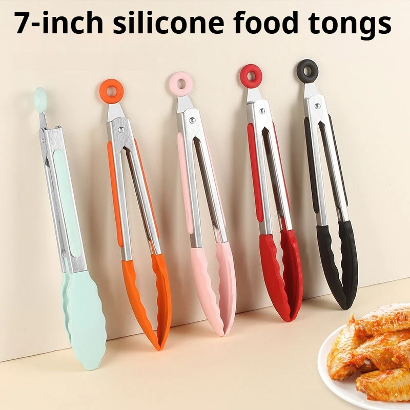 7 Inch Food Tongs Creative Non-slip BBQ Grilling Tongs Salad Bread Cooking Clip Clamp Serving Utensils Tongs Kitchen Accessories
