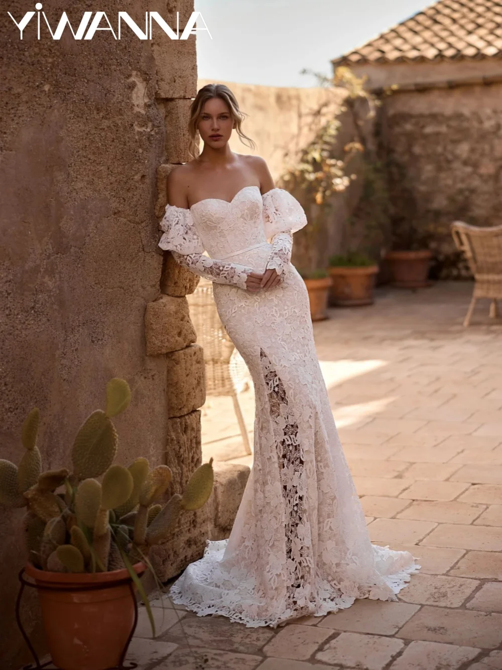 

Detachable Sleeve Lace Mermaid Wedding Dress Sweetheart Neck Elegant Bridal Gown Customized Dreamy Long Dresses For Bride