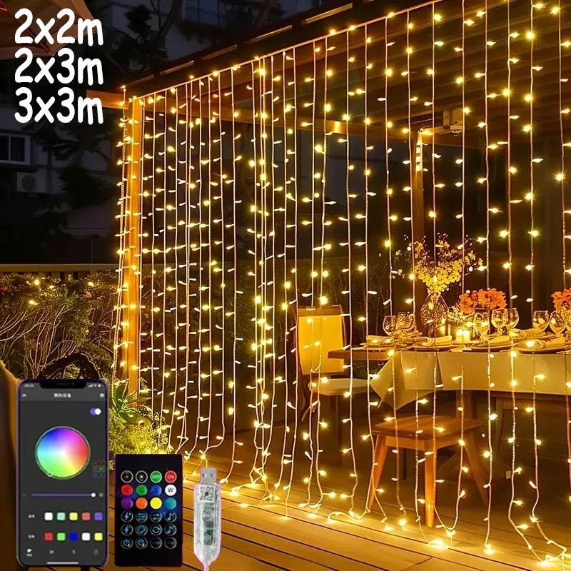 RGBIC ستارة ضوء سلسلة USB التوصيل التحكم عن بعد LED الستار ضوء APP بلوتوث التحكم سلسلة أضواء لزينة الغرفة #1