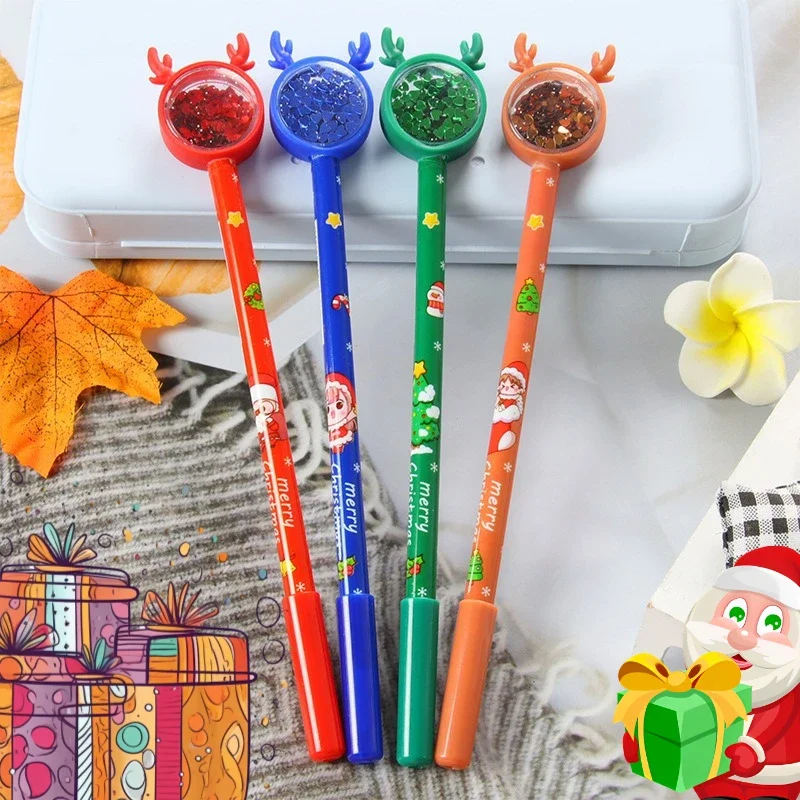 

24Pcs Creative Christmas Elk Shape Cute Sequin Neutral Pen, Festive Student Stationery Christmas Gift Prizes