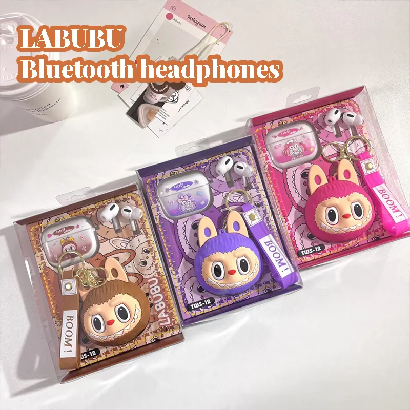 

2025 New Labubu Cute Cartoon Silicone Earphone Protective Case Headphone Box with Pendant Cover Peripheral Doll Birthday present