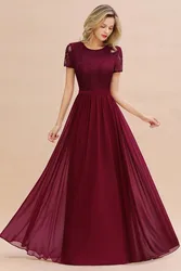 Burgundy Chiffon Long Bridesmaid Dresses Lace A Line O Neck With Sashes Wedding Guest Evening Party Gown Vestido De Fiesta Green