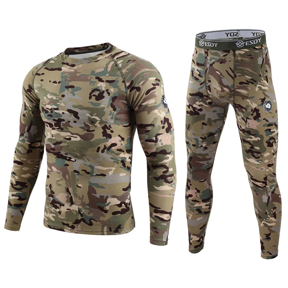 

Winter camouflage Men's Thermal Underwear Warm Sports Long Johns High Quality Elasticity Cycling Underwear Compression Set