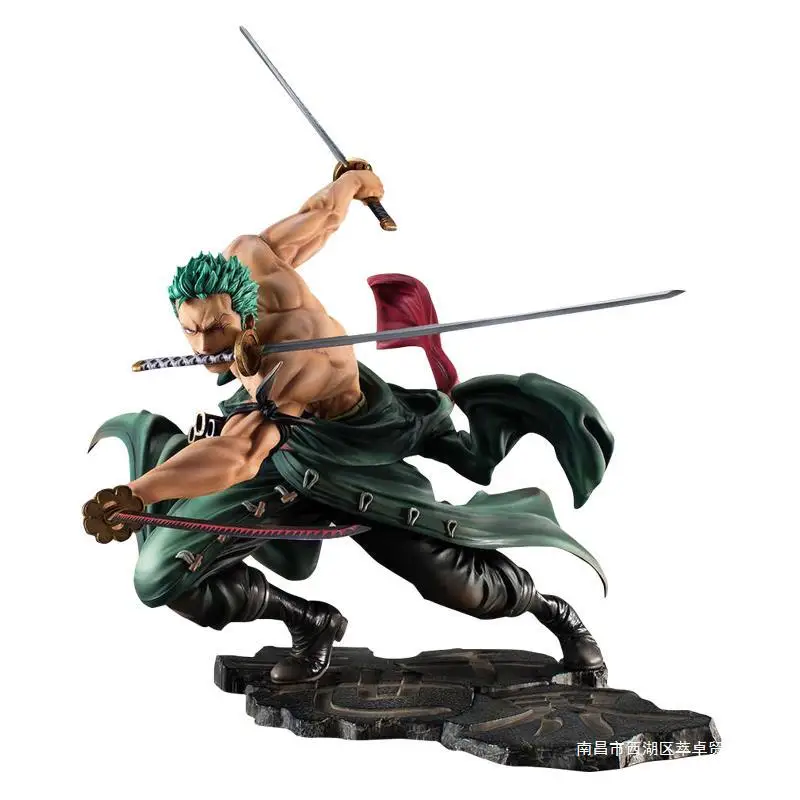 Patung Anime Roronoa Zoro, patung Action Figure 18cm One Piece, Model koleksi figur aksi tiga-blade Sa Max