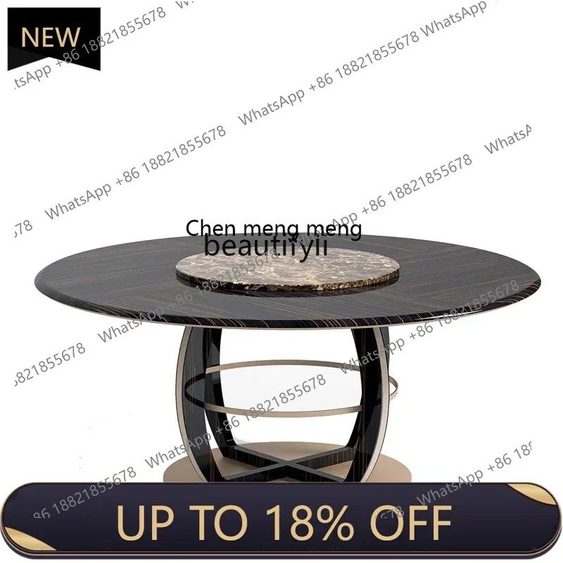 

P178 Italian Light Luxury round Dining Tables and Chairs Set Simple Home Ebony Restaurant Dining Table Solid Wood