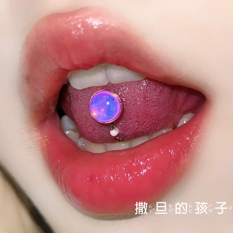 1.6mm Stainless Steel Tongue Ring Chain Emotional Products Perforated Decoration Fashion Tongue Nail