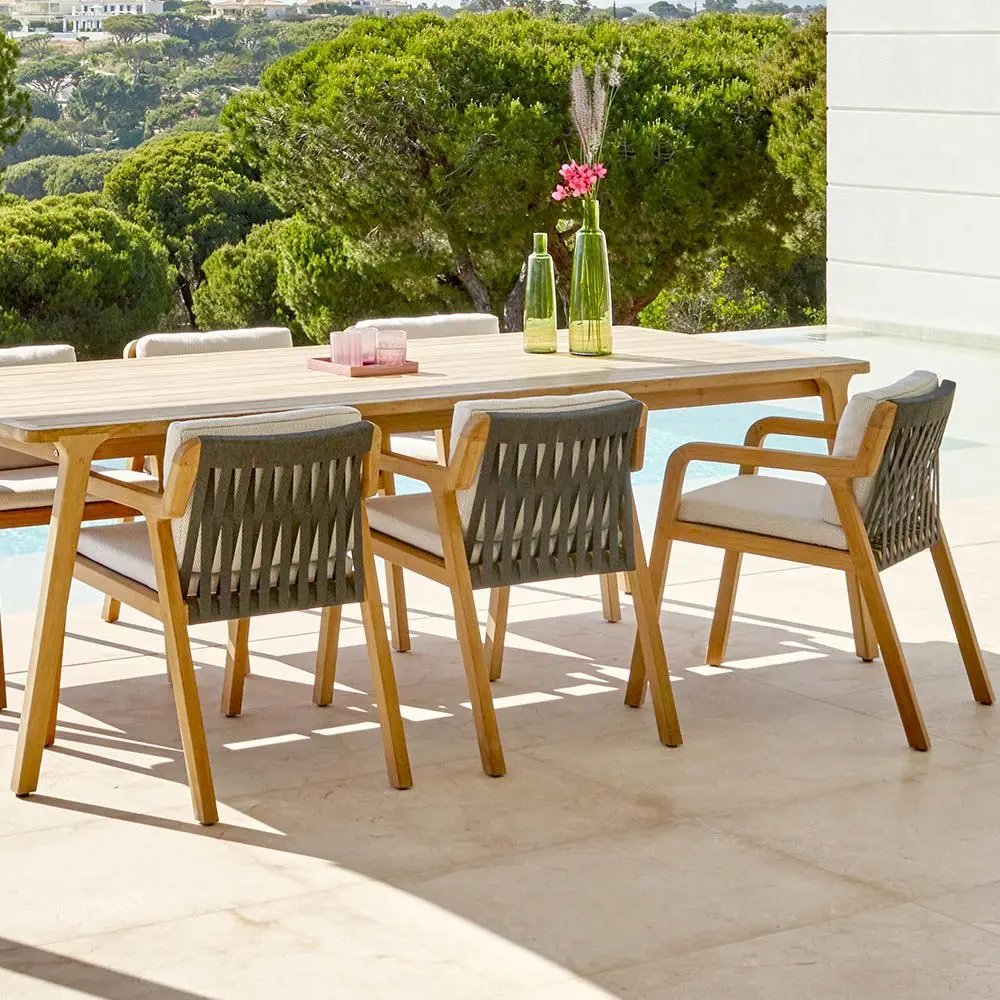 & Outdoor Leisure Courtyard Teak Wood Chair Dining Table Restaurant Woven Rope Chair Set