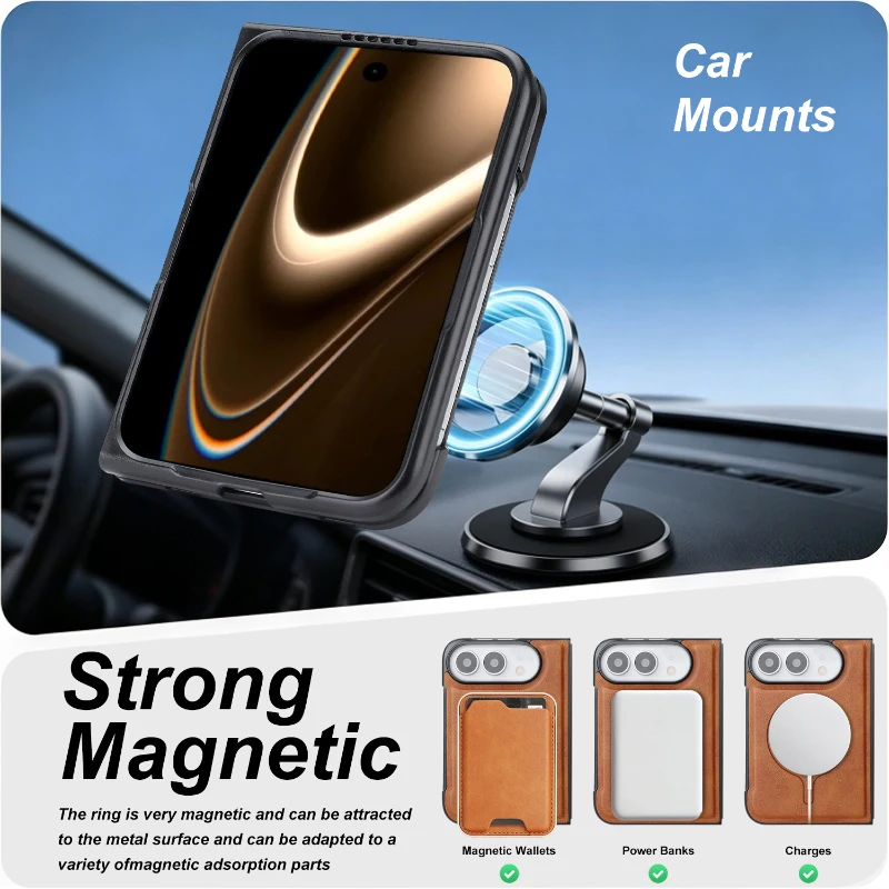 For Magsafe Magnetic Wireless Charging Magnetic Wallet Card Slot PU Leather Fold Phone Case For iPhone Ultra Bumper Back Cover view 6