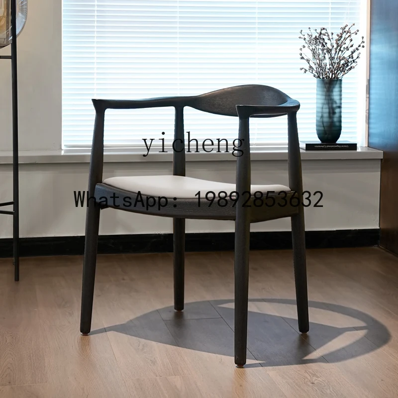 H5  minimalist light luxury modern minimalist solid wood armrest dining table desk chair negotiation reception chair home zen