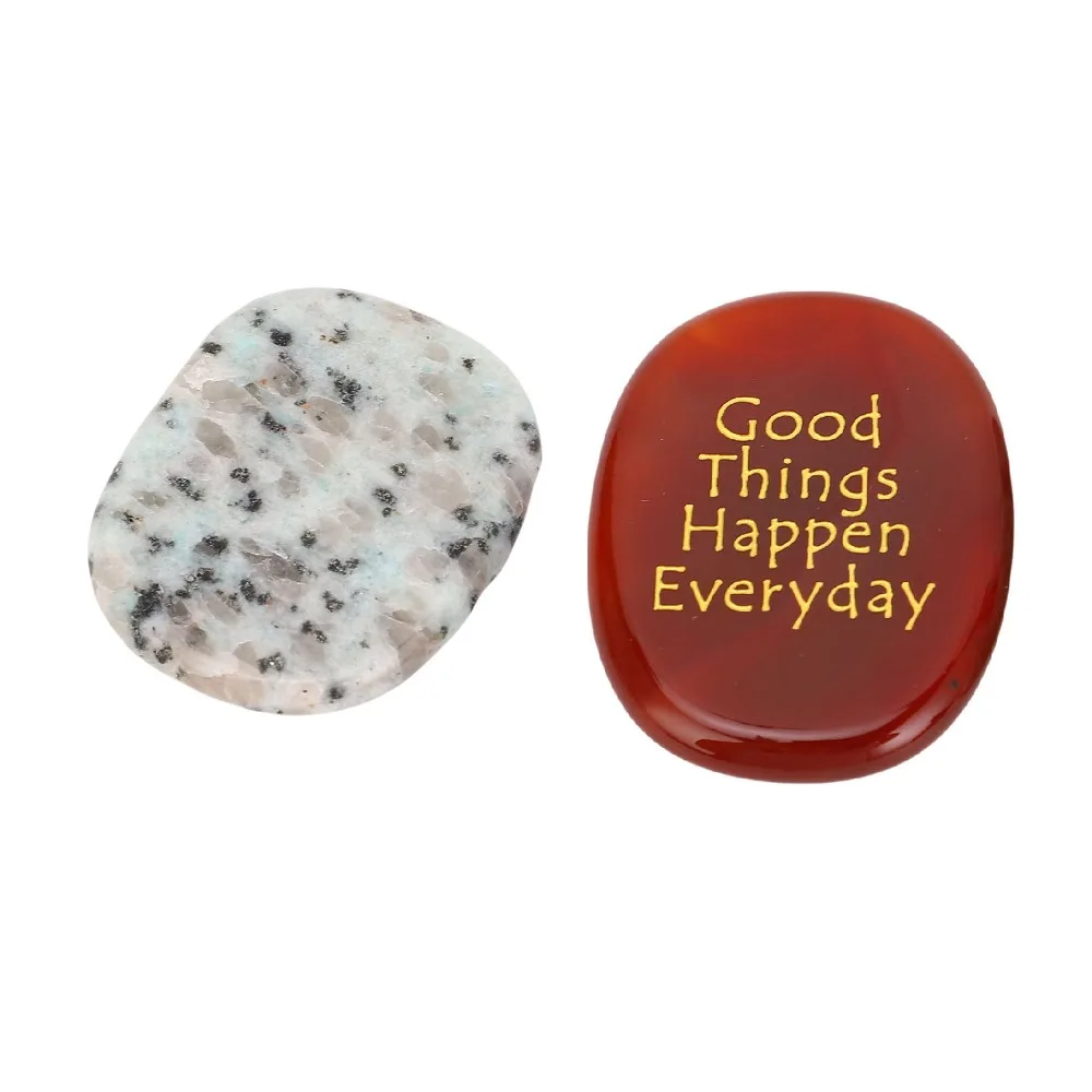 2pcs Red & White Engraved Stones Thumb Stone Polished Crystal Motivational Crystal Stone Worry Stones Stress Relief
