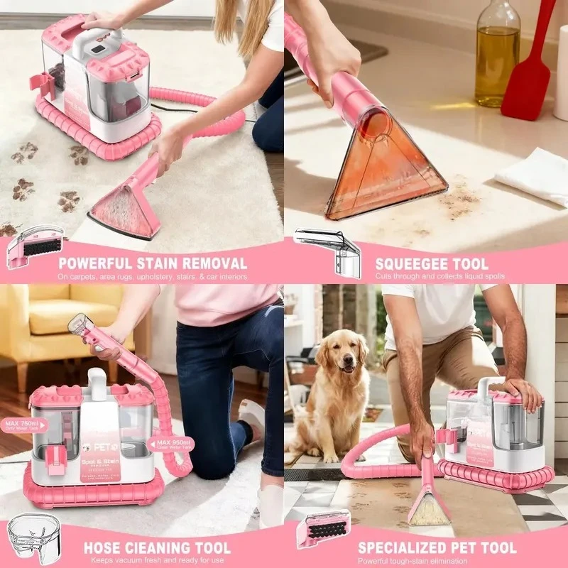 Car Pet Hair Carpet Stain Cleaner, Portable, Strong Suction, Dual-Use for Both Wet and Dry Stain Remover, Suitable for Home