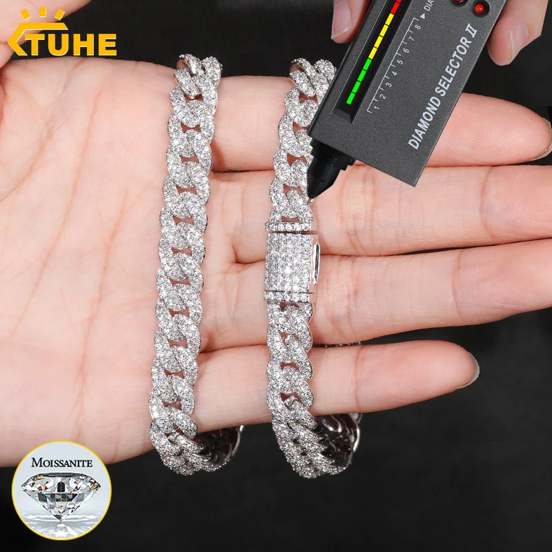 TUHE D VVS1 Moissanite Bracelet Cuban Chain 8MM For Man Unisex Hip Hop Jewelry Woman Brass Bracelet Fashion Party Gifts