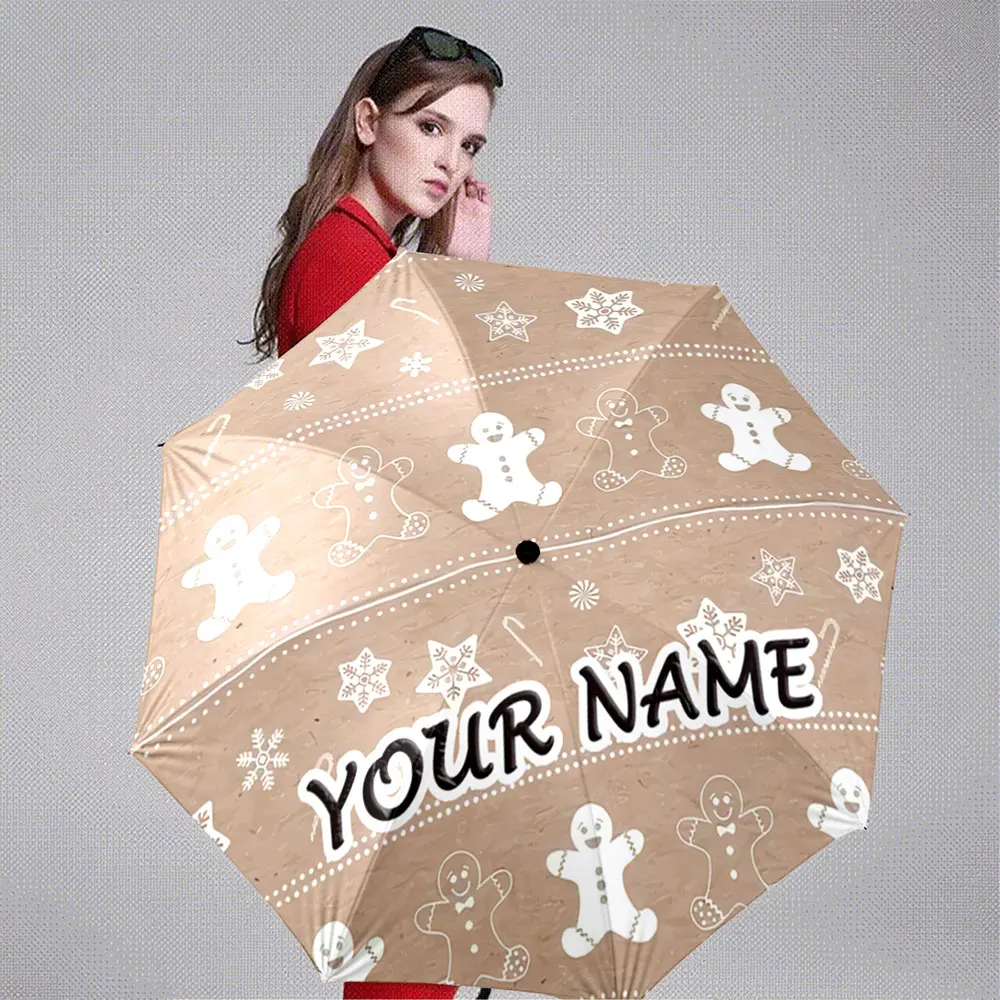 Custom Name Umbrella Customizable Gingerbread Pattern Umbrella with Festive Design Portable Folding Umbrella,Christmas Gift