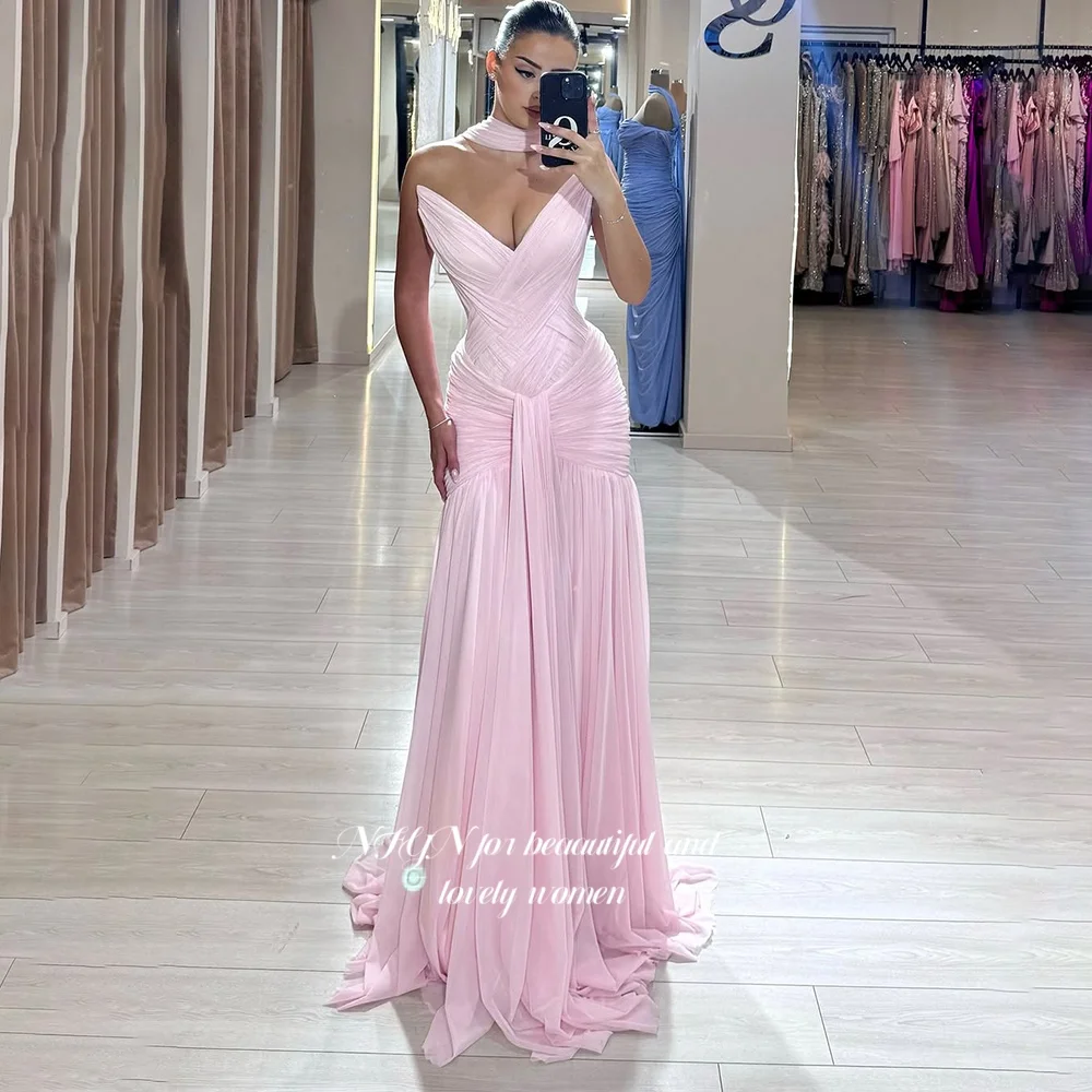 Sukienka na bal NFYN Syrenka z szalem Różowe sukienki na imprezę Szyfonowa sukienka na formalne okazje dla kobiet vestidos Personalizowane