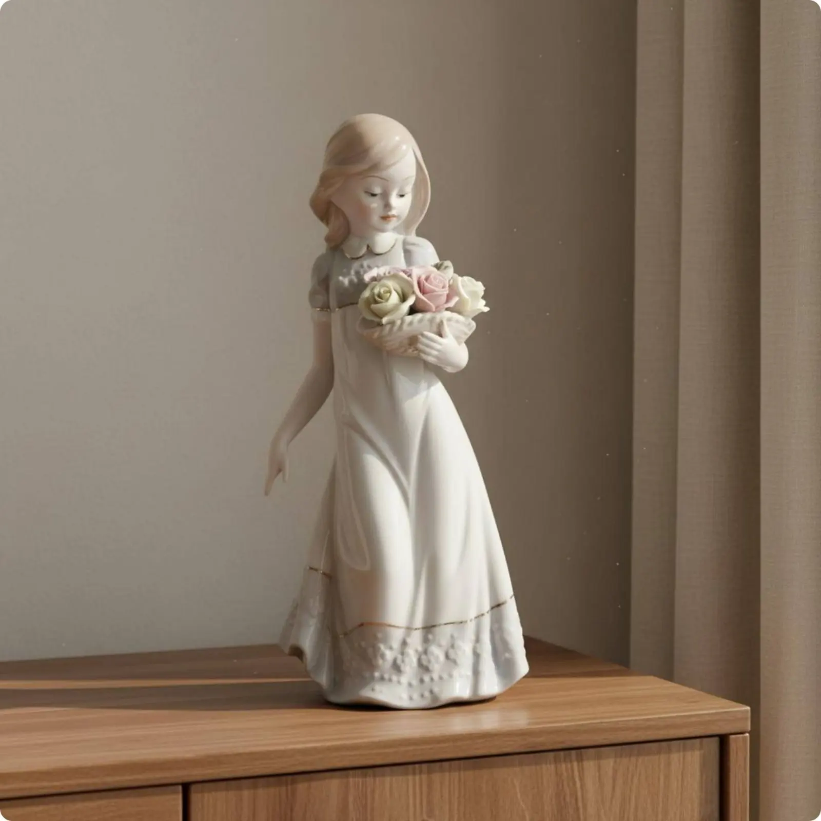 Violin Girl Statue Artistic Violin Girl Figurine Porcelain Music Sculpture Handmade Ribbon Lady Figurine Easy to Clean